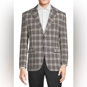 Elie Balleh Boy Teen Plaid Brown and Gray Blazer Size Large 14/16 (chest: 42-44)